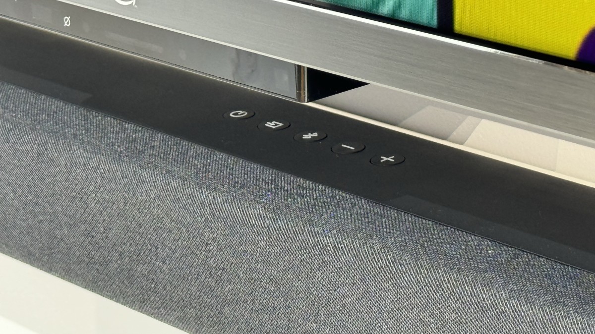 An up-close view of the buttons built into the top of the Fire TV Soundbar.